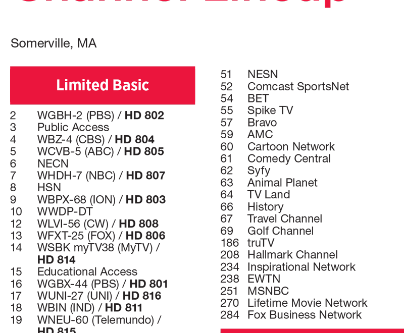Comcast XFINITY Cable Lineup City Of Somerville Worksheets Library