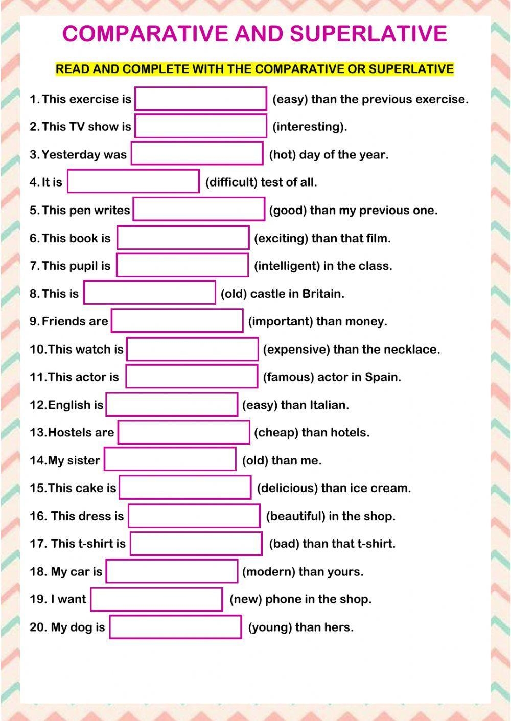 Comparative And Superlative Adjectives Quiz Printable