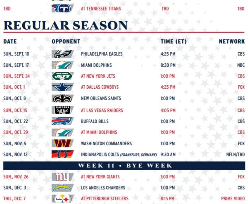 Complete 2023 2024 NE Patriots Schedule True Country 93 5