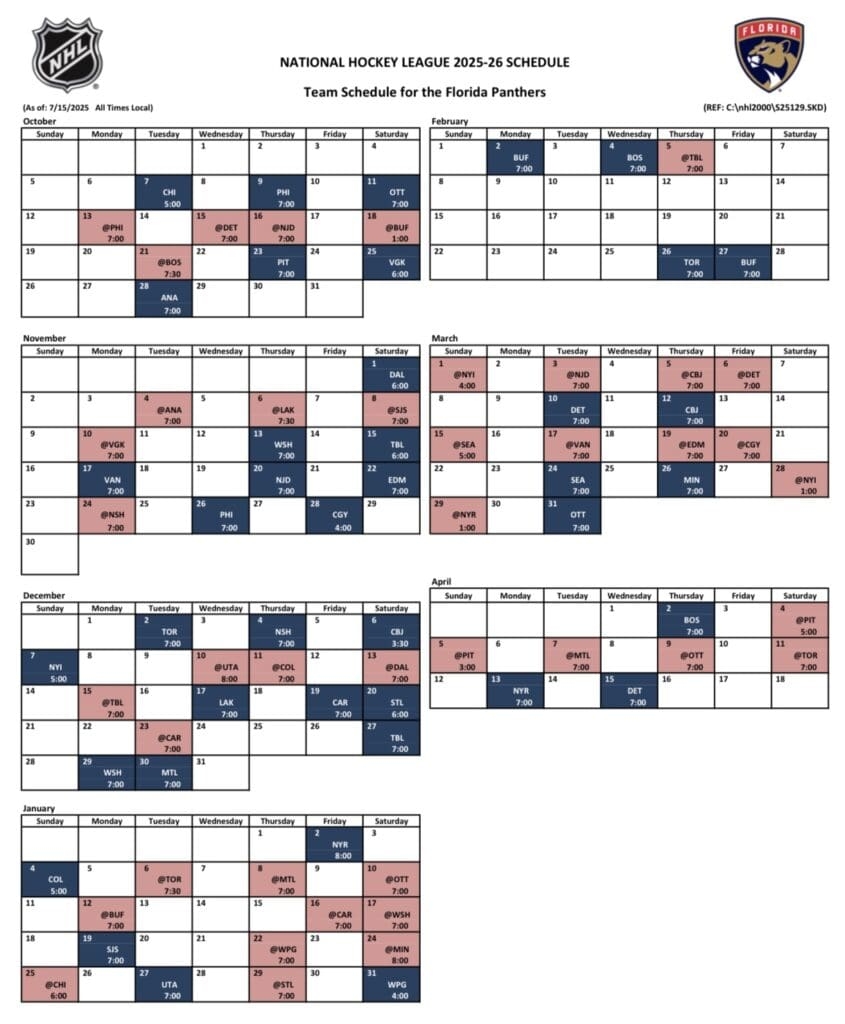 Complete Florida Panthers 2025 26 Schedule Released Complete Florida Panthers 2025 26 Schedule Released