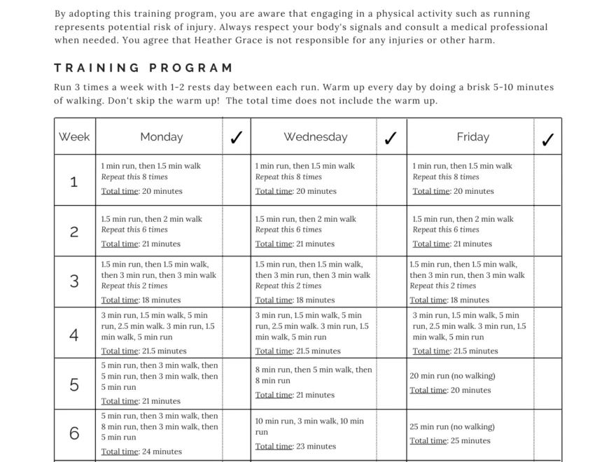 Couch To 5K Training Plan With FREE Printable Worksheet Heather Grace
