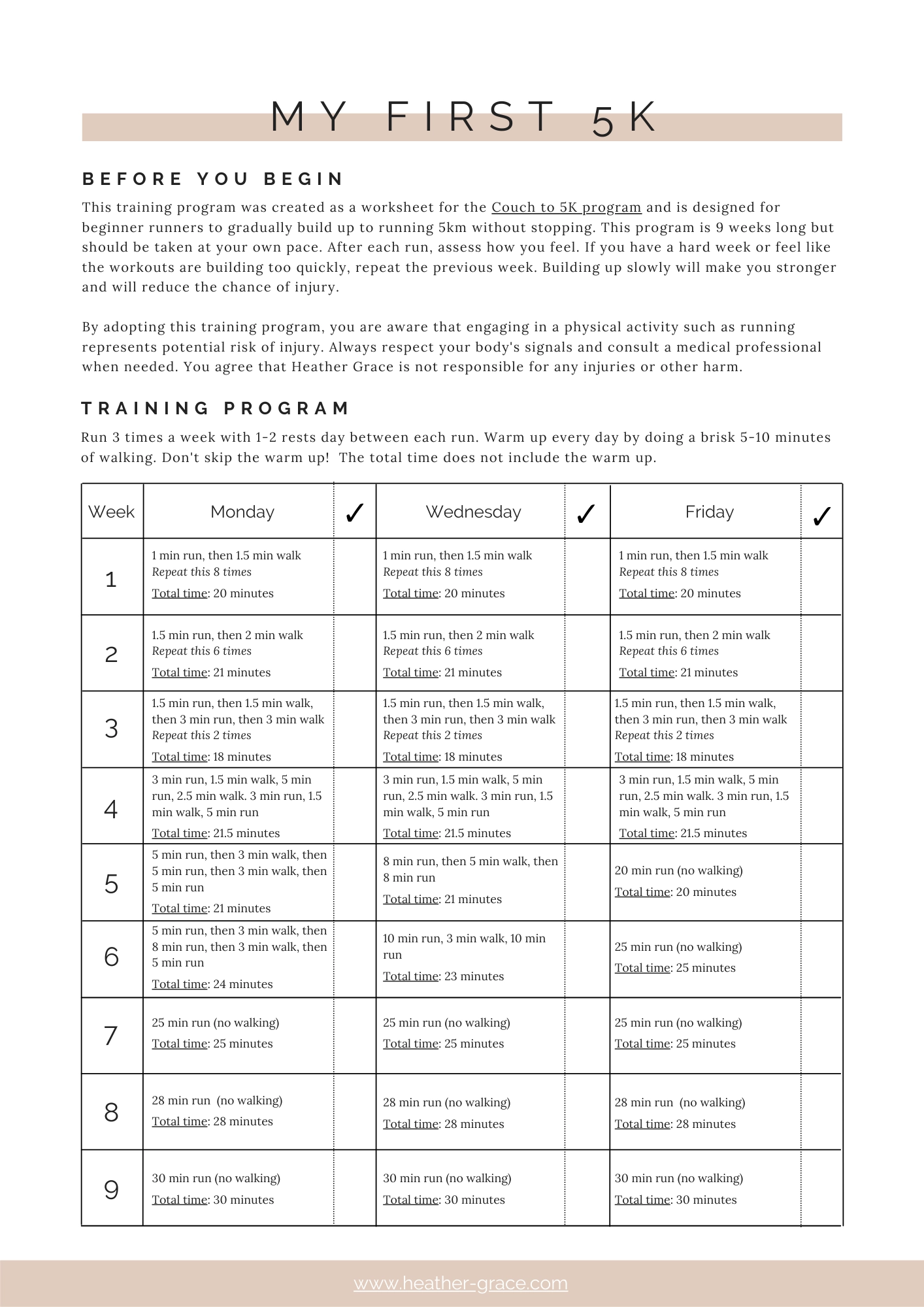Couch To 5K Training Plan With FREE Printable Worksheet Heather Grace Couch To 5K Training Plan With FREE Printable Worksheet Heather Grace