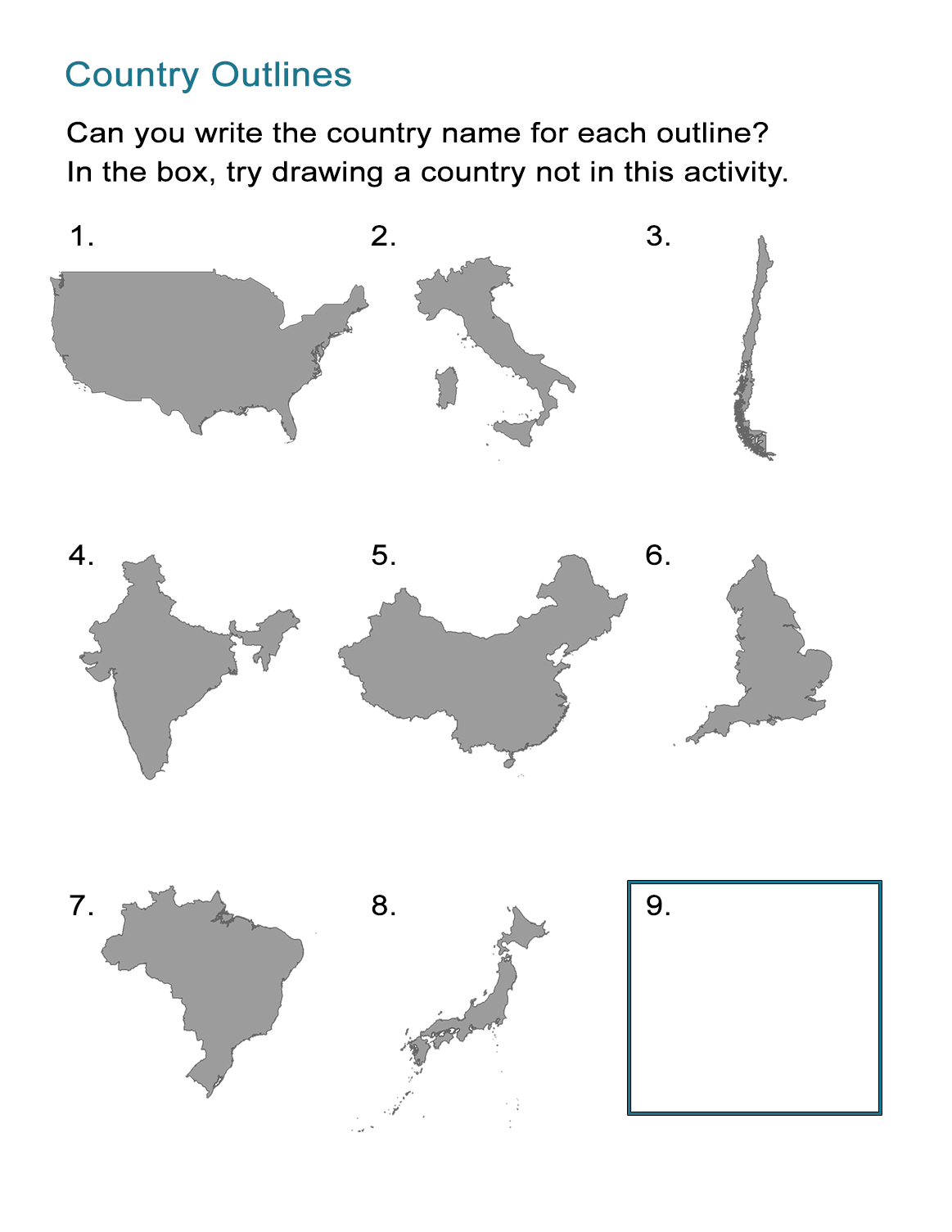 Country Border Outlines Game ALL ESL