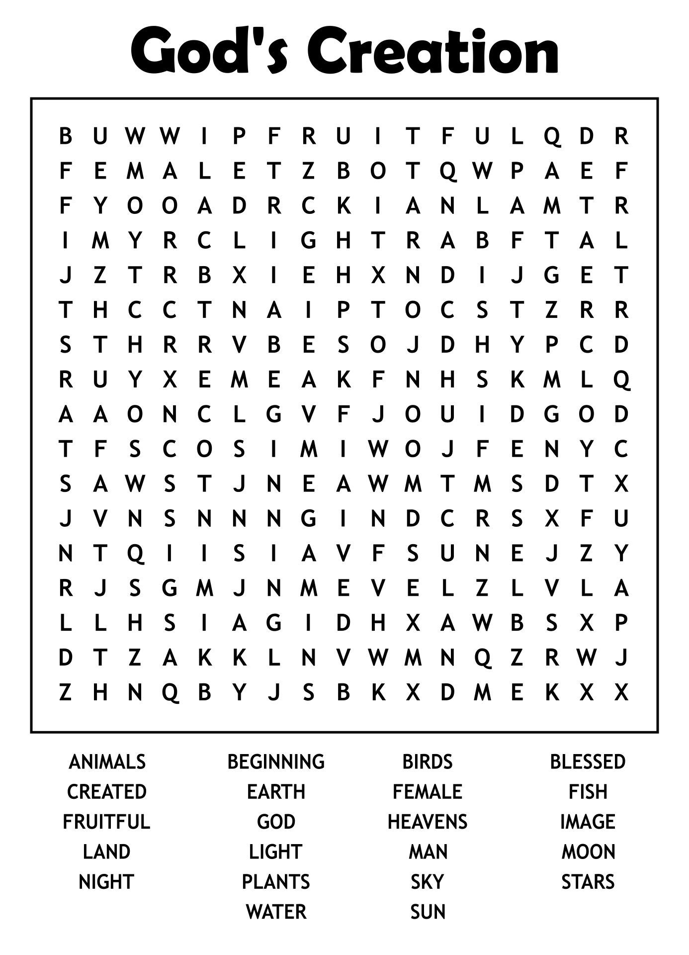 Creation Printable Activity Sheets