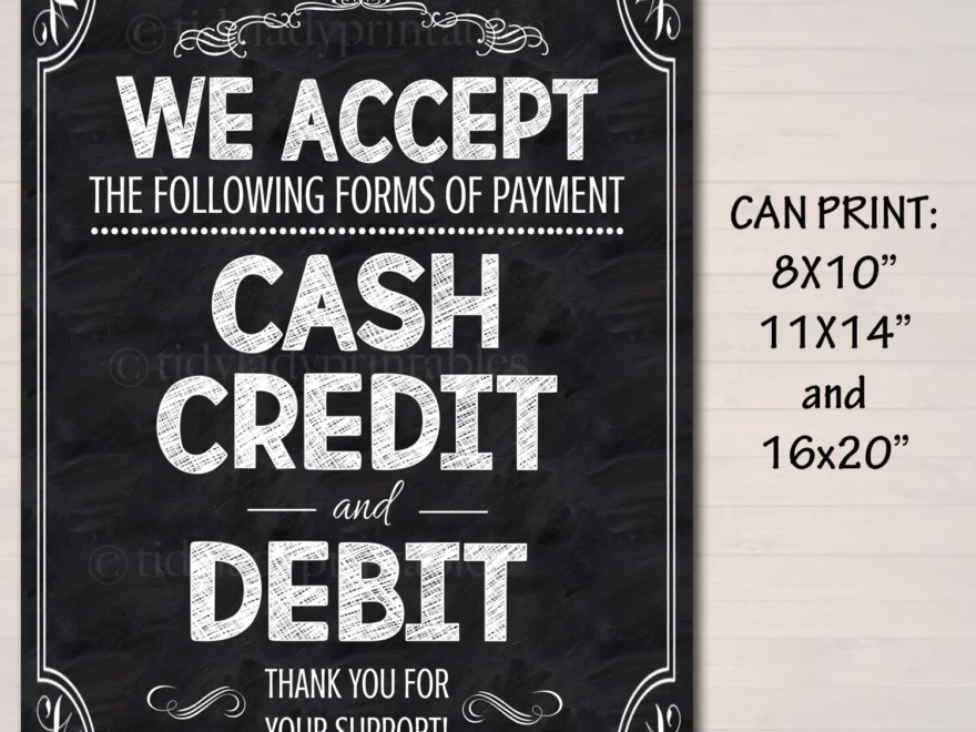 Credit Card Sign We Accept Cash Credit Debit printable Etsy