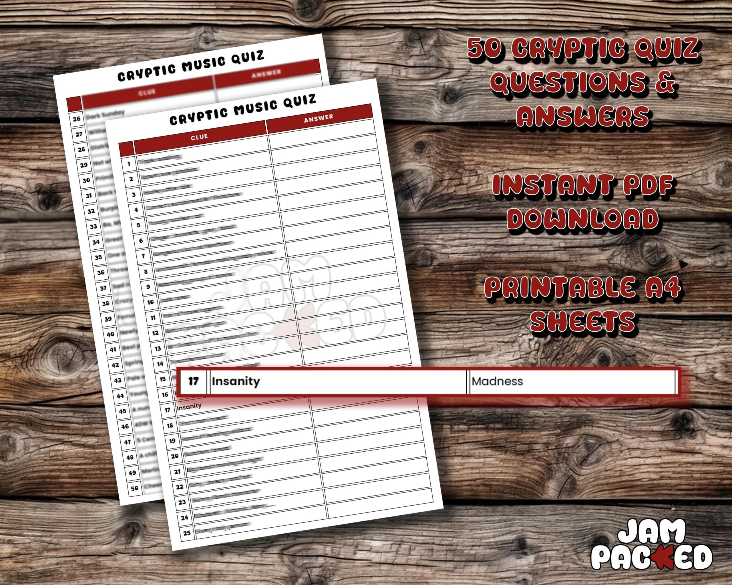 Cryptic Quiz Music And Bands Instant Download Etsy