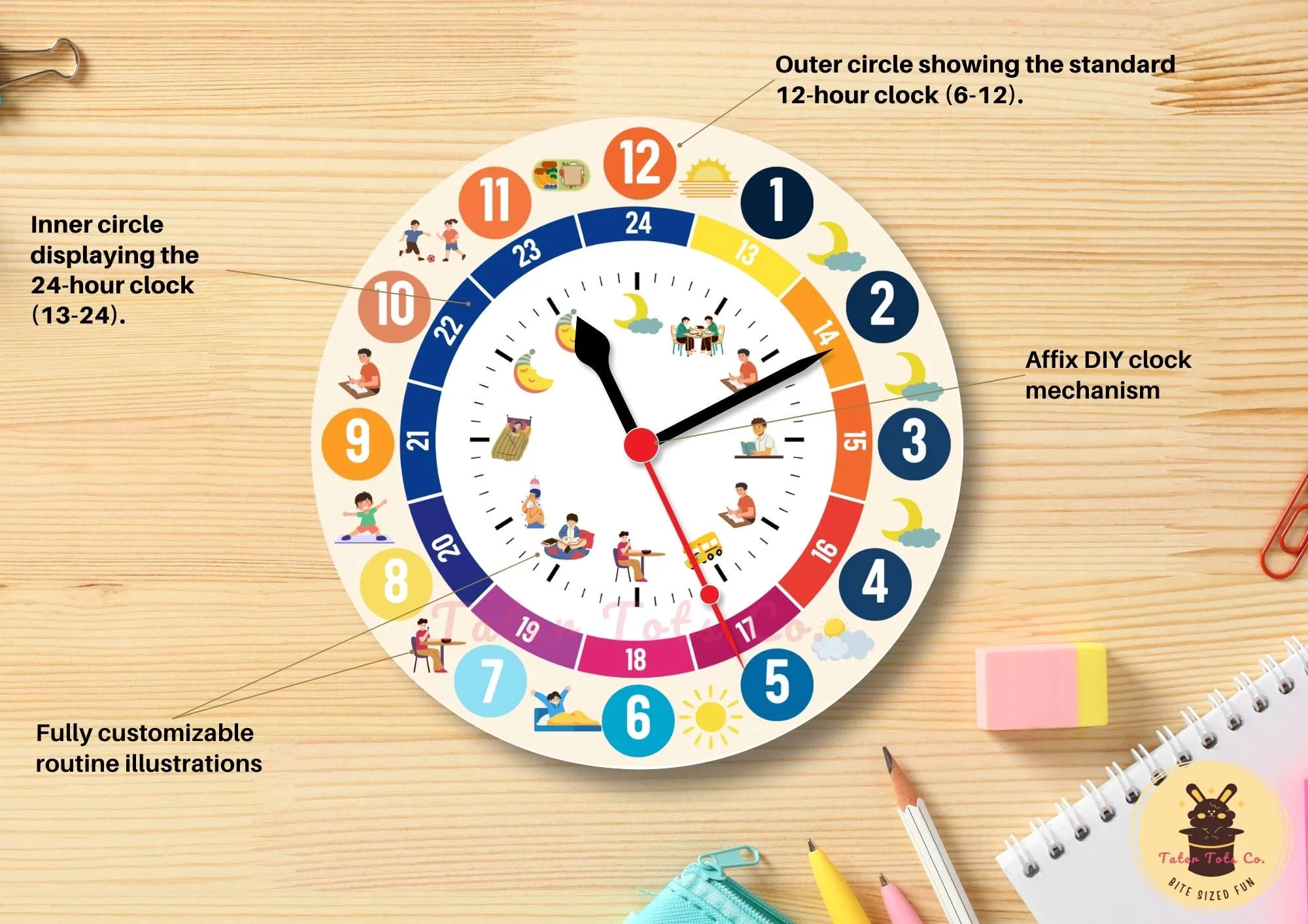 Custom DIY 24 hour Routine Clock Template For Kids Dual Time Teaching And Learning Aid Fully Editable Canva Template Instant Access Etsy