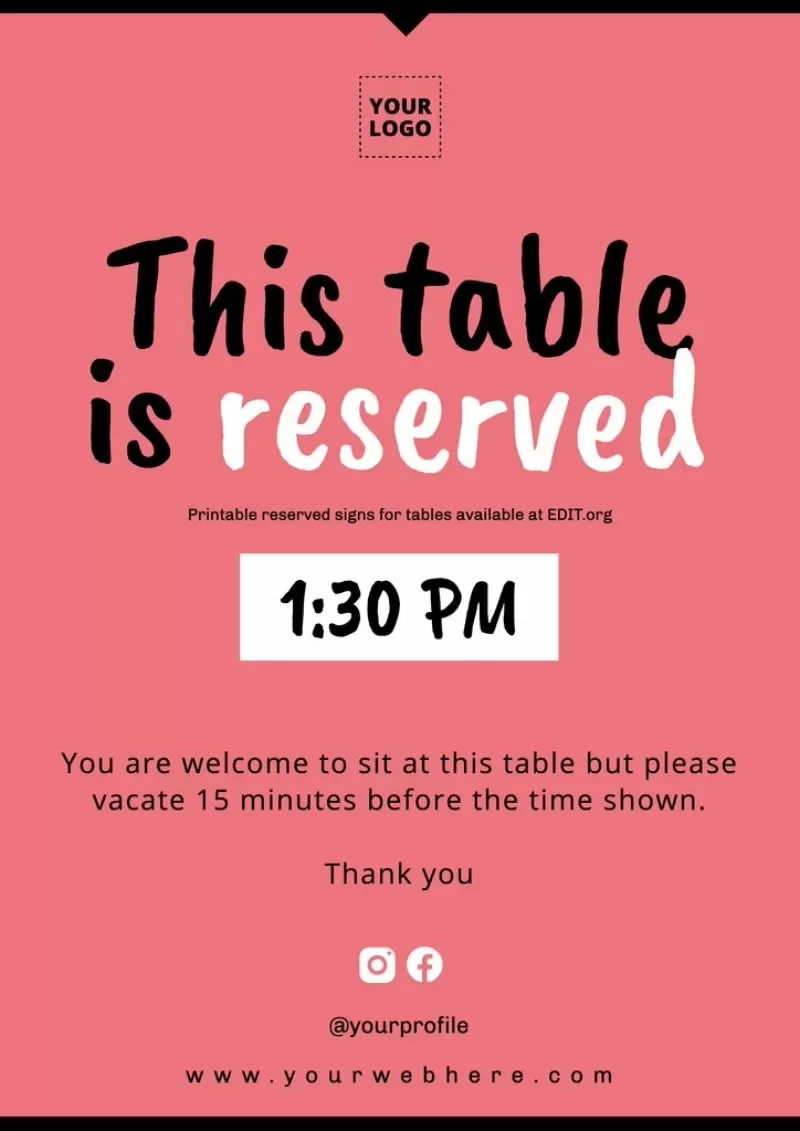 Printable Reserved Table Signs