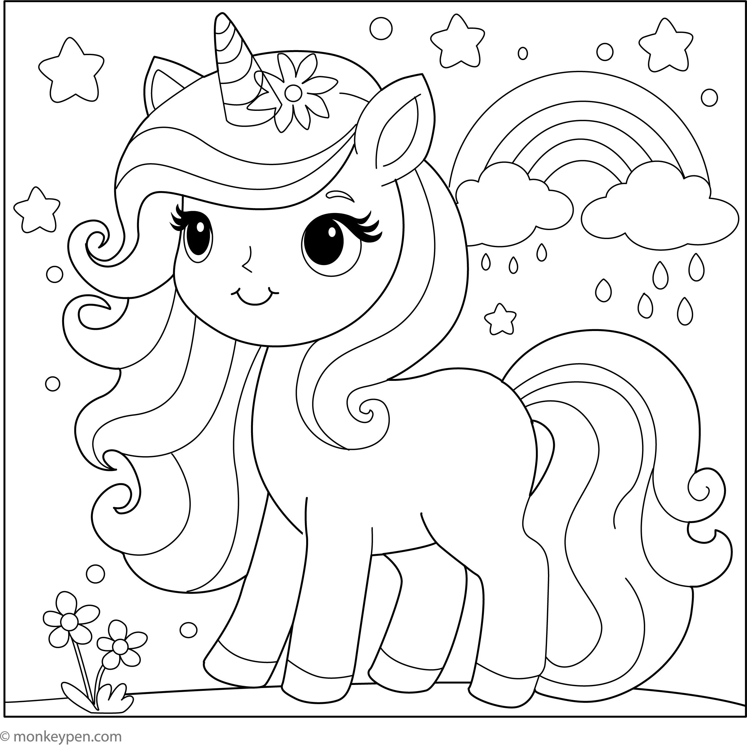Cute Unicorn Coloring Page