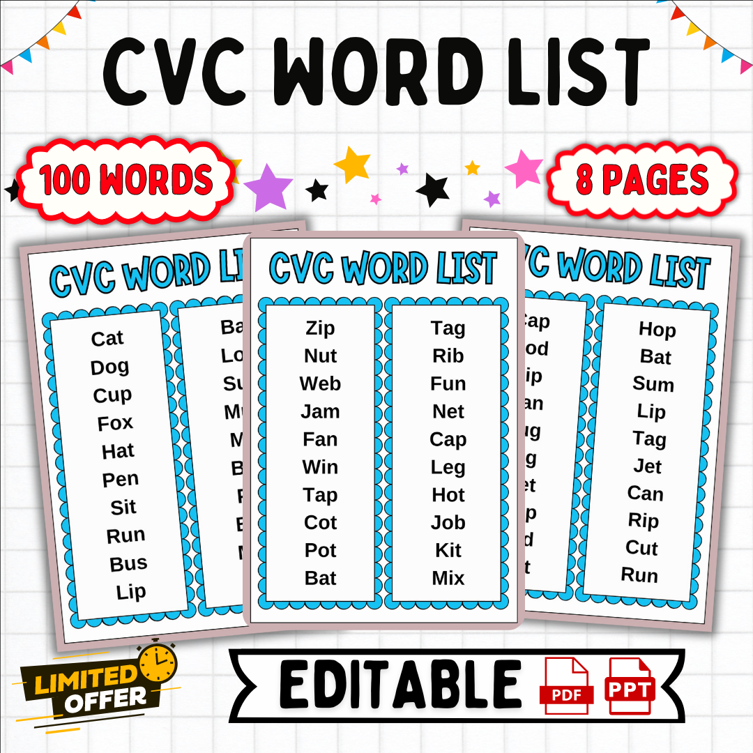 CVC Word List Kindergarten To 1st Grade Phonics Practice Reading Worksheets Made By Teachers