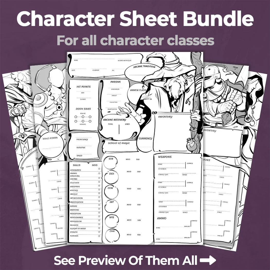 5e Character Sheet Bundle Printable