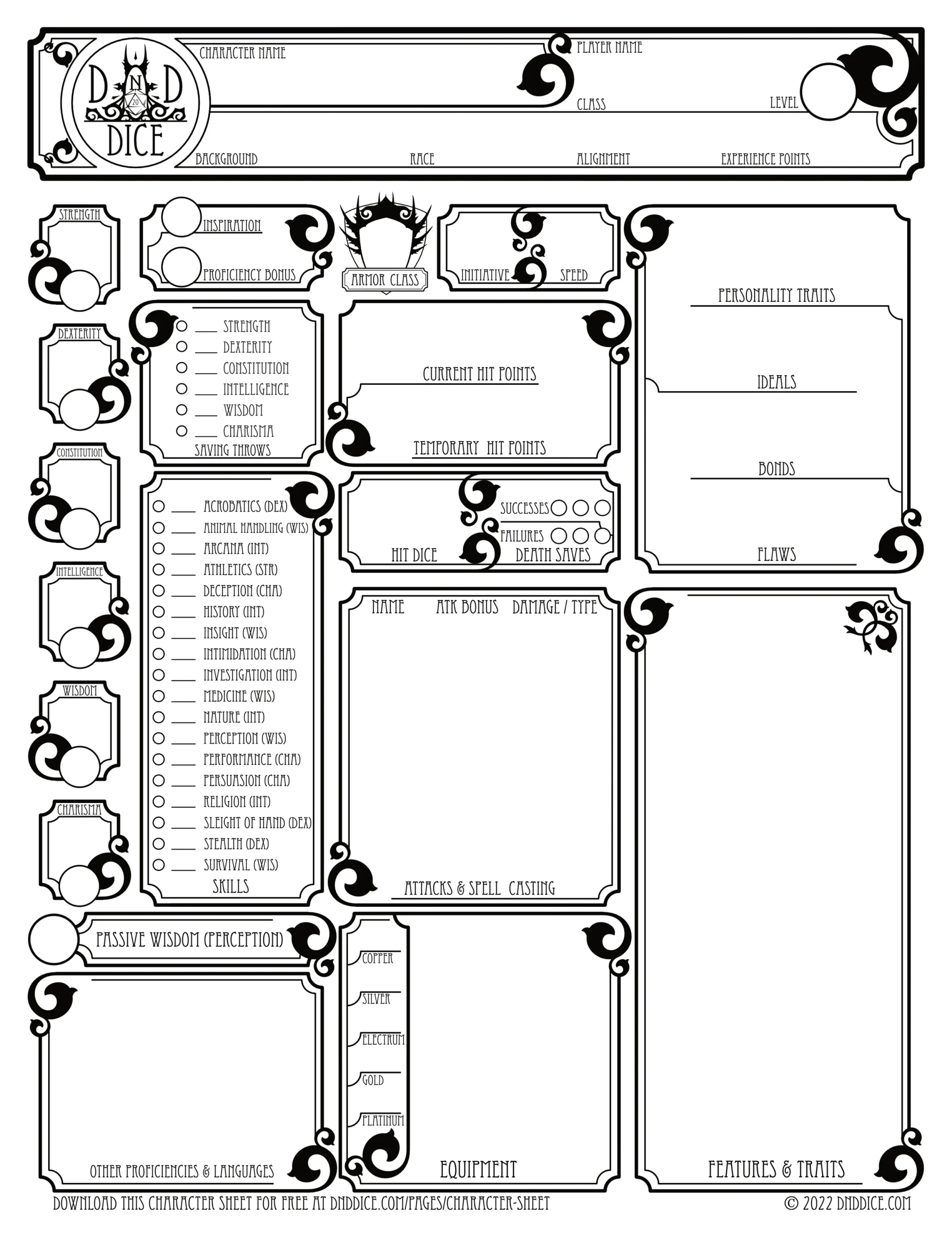 D D Character Sheet 5th Edition Free Download DND DICE