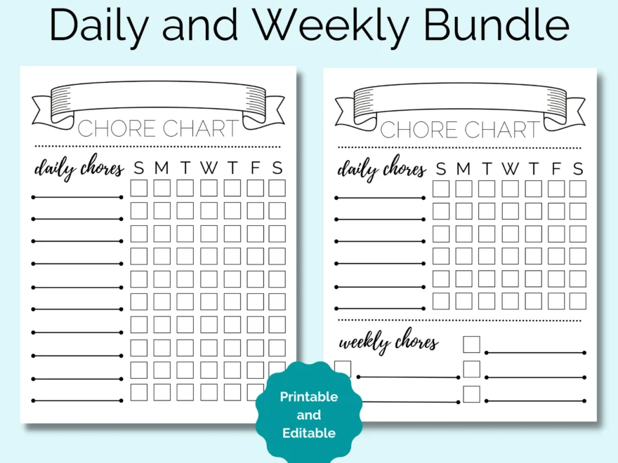 Daily And Weekly Chore Chart Chore Chart Kids Chore Chart Printable Kids Chore Chart Printable Kids Chore Chart Customized Chore Chart Etsy