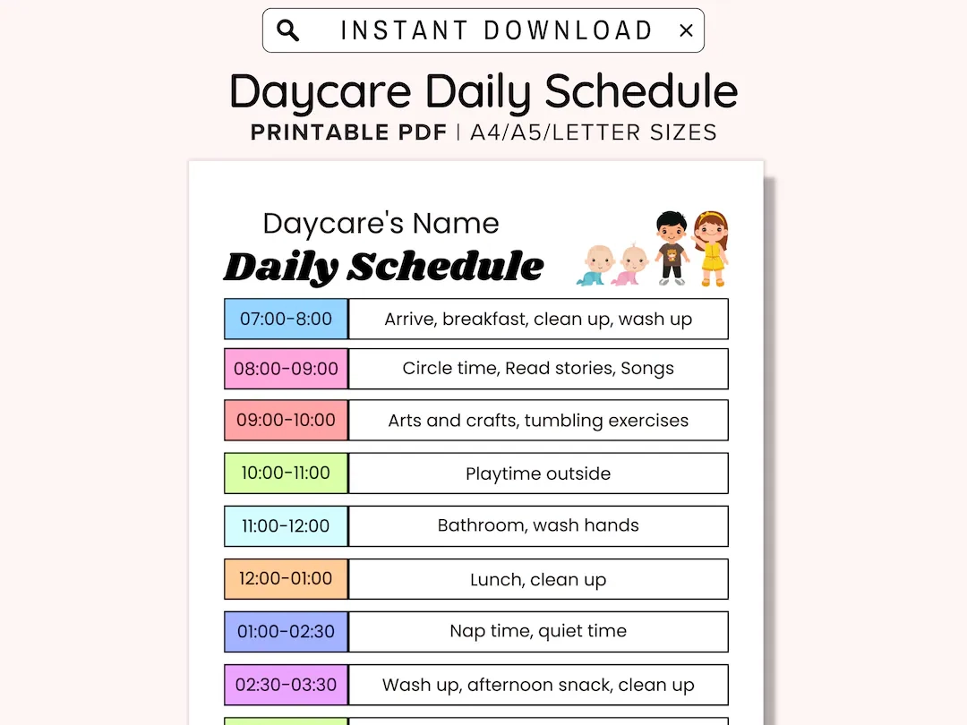 Daily Daycare Schedule Perfect For Daycare Home Daycare Or Childcare Center Editable PDF Form Customizable Home Daycare Schedule A4 A5 Etsy Daily Daycare Schedule Perfect For Daycare Home Daycare Or Childcare Center Editable PDF Form Customizable Home Daycare Schedule A4 A5 Etsy