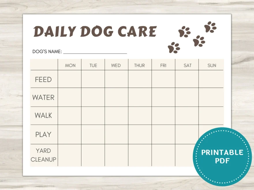 Daily Dog Care Chart Puppy Chore Tracker printable PDF Etsy