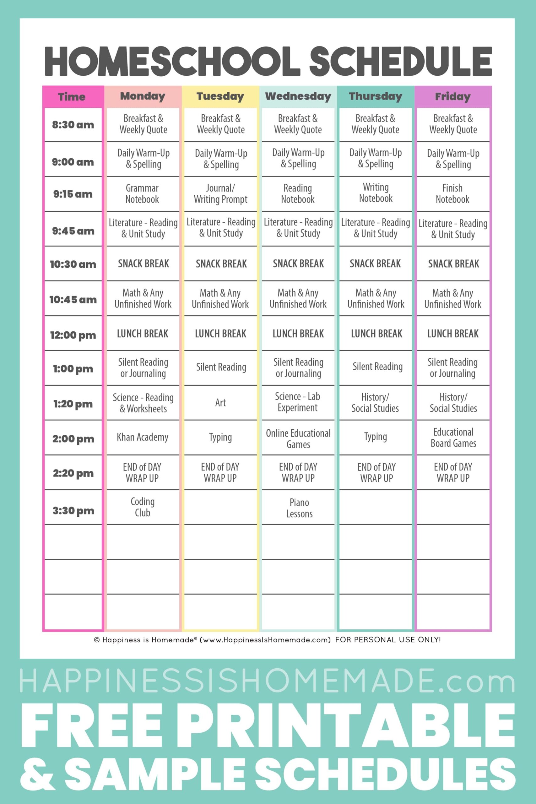Daily Homeschool Schedule Samples Happiness Is Homemade