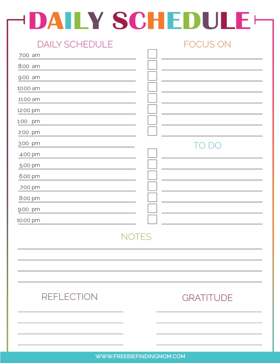 Daily Hourly Schedule Printable