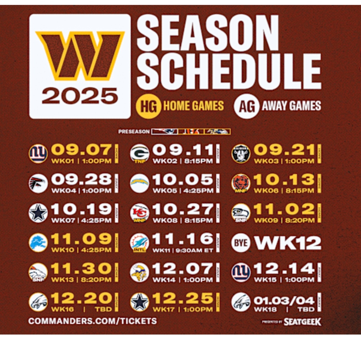Printable Game Schedule Washington Redskins Printable Game Schedule Washington Redskins