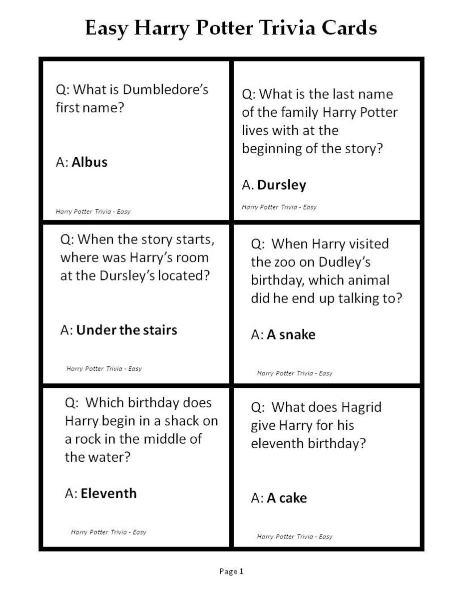 Printable Harry Potter Trivia