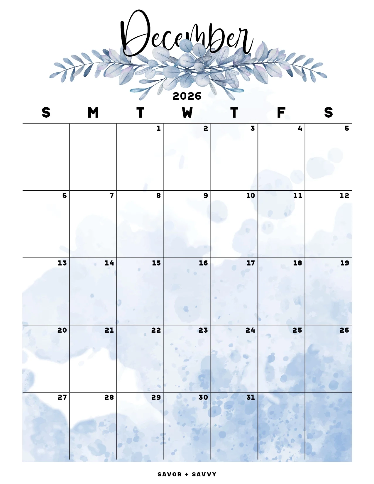 December 2026 Calendar Templates 14 Free Printables Savor Savvy