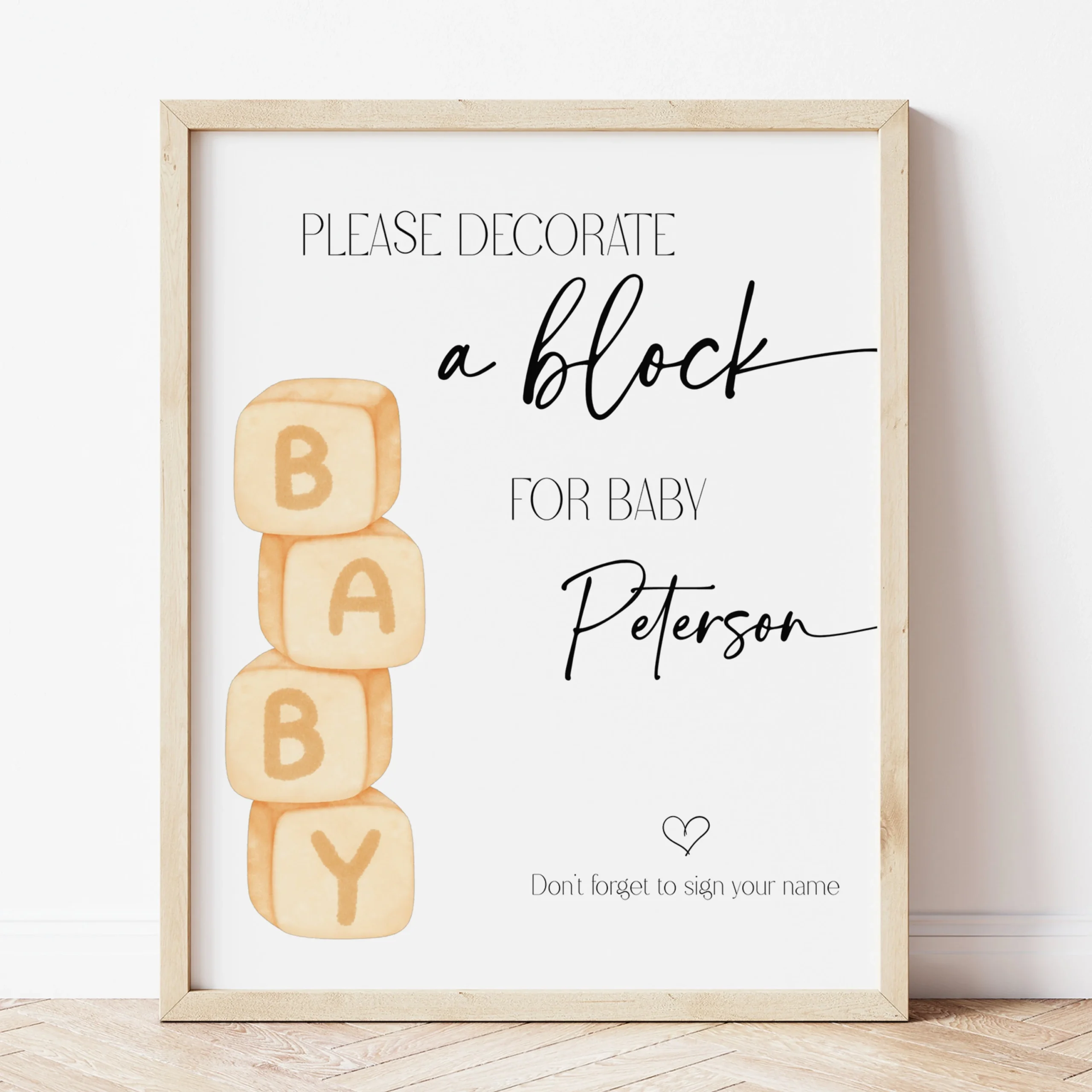 Decorate A Baby Block Sign Minimalist Baby Shower Activity Editable Template Printable Instant Download Etsy