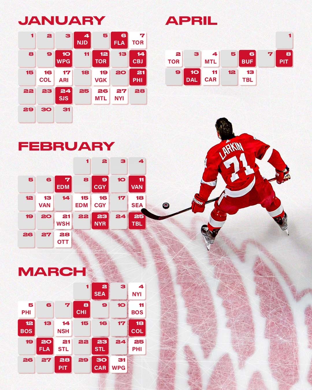 Detroit Red Wings Printable Schedule