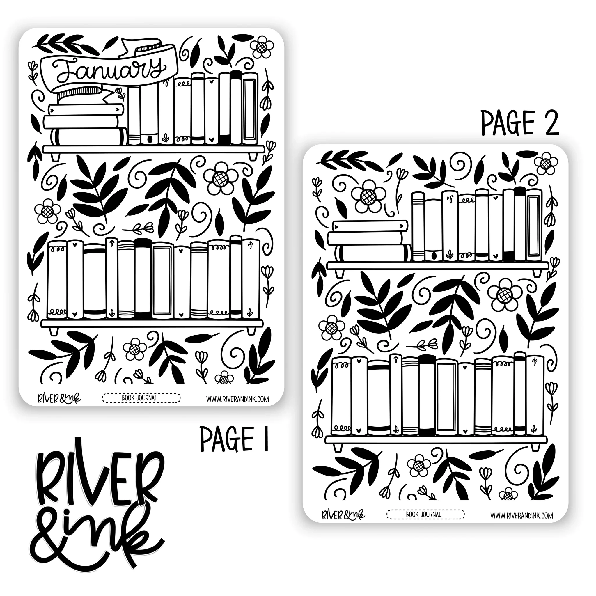 DIGITAL 2025 January Reading Tracker Book Journaling Full Sheet Ha River Ink