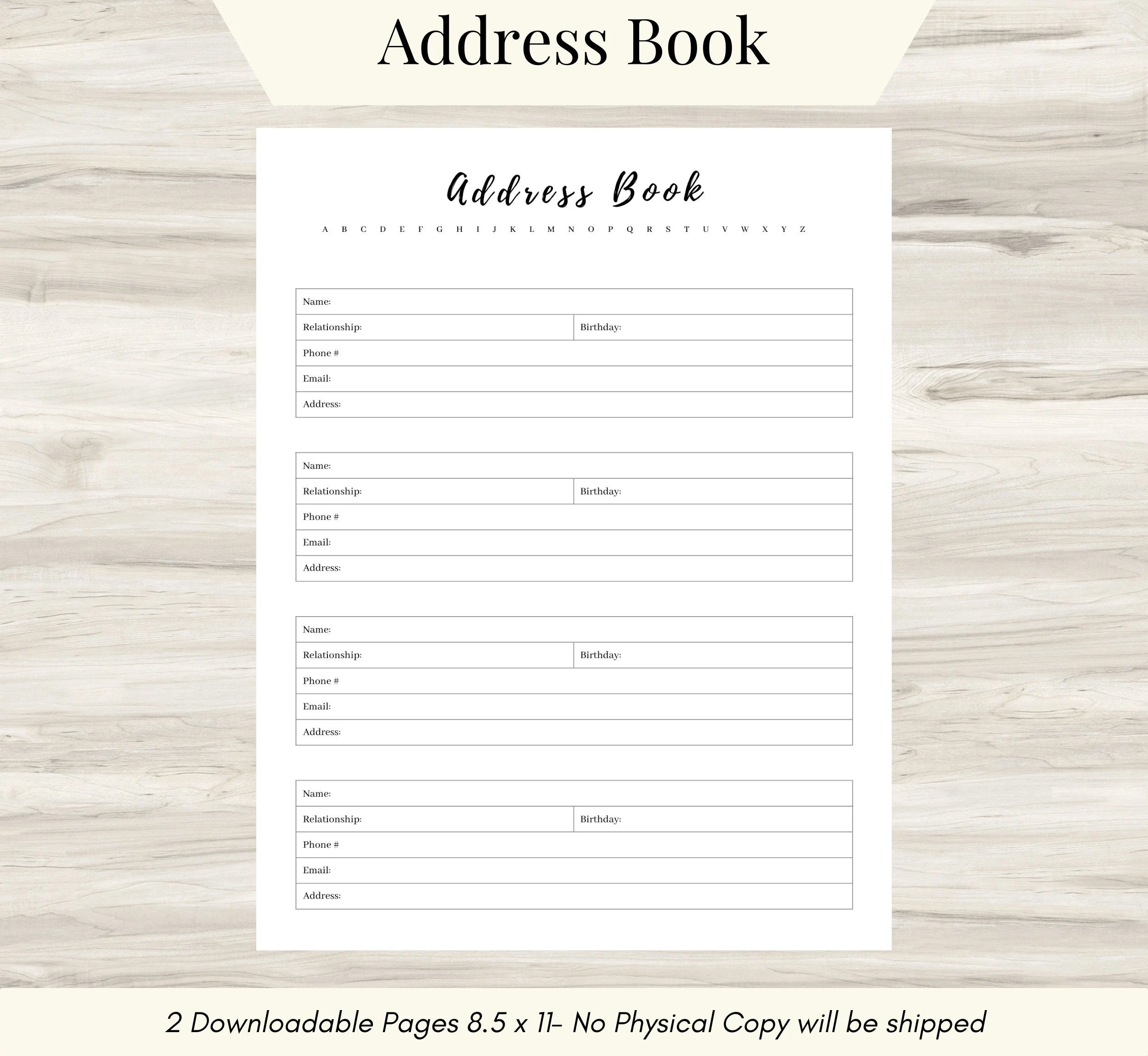 Address Book Sheets Printable