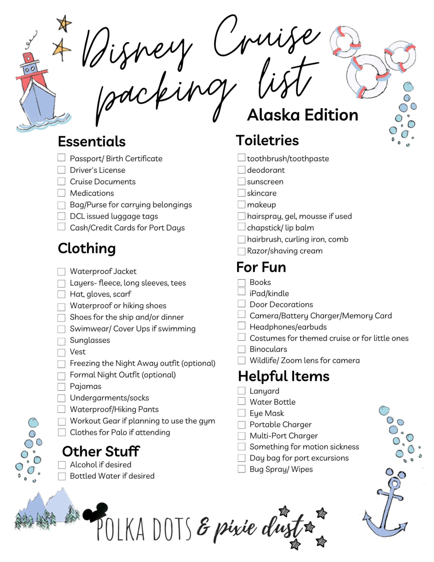 Free Printable Disney Cruise Packing List
