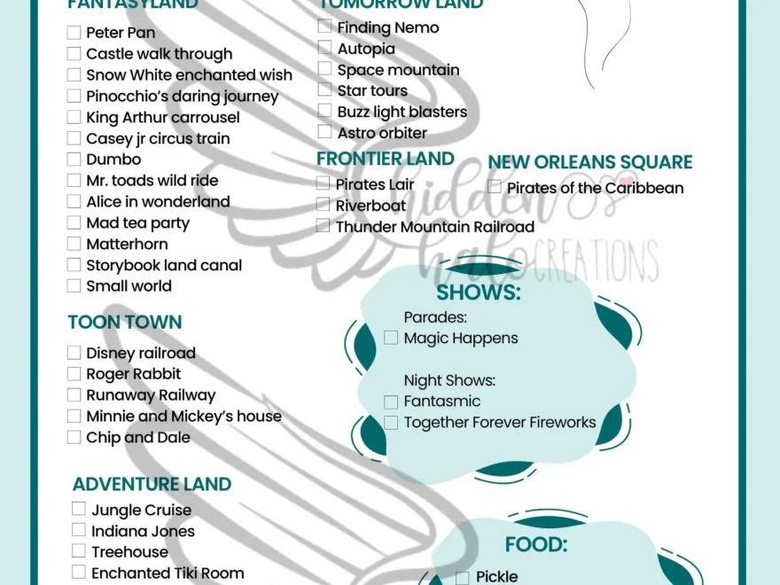 Disneyland And California Adventure Editable Ride Attractions Shows Food Checklist Etsy