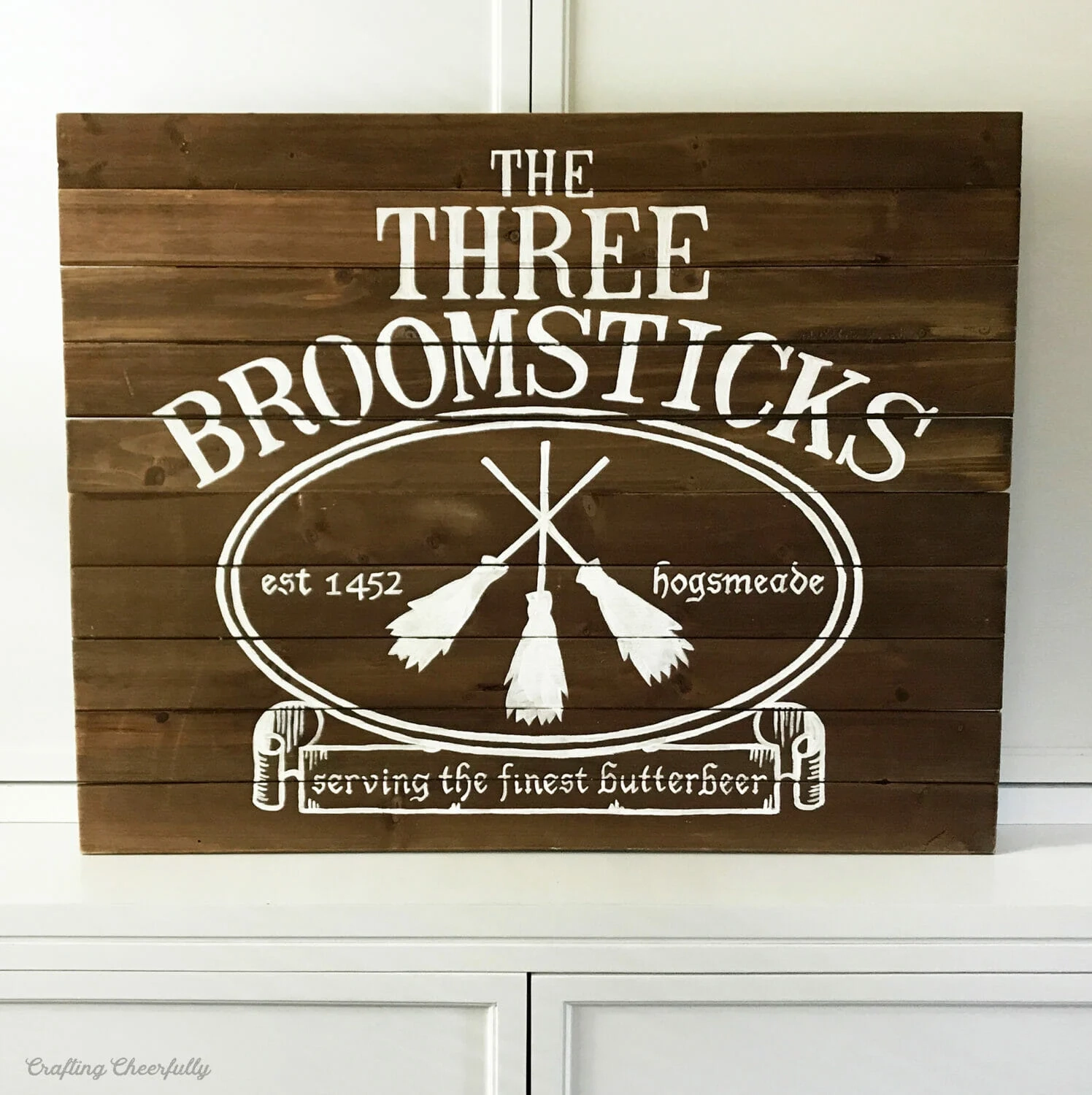 DIY Three Broomsticks Wood Sign Crafting Cheerfully