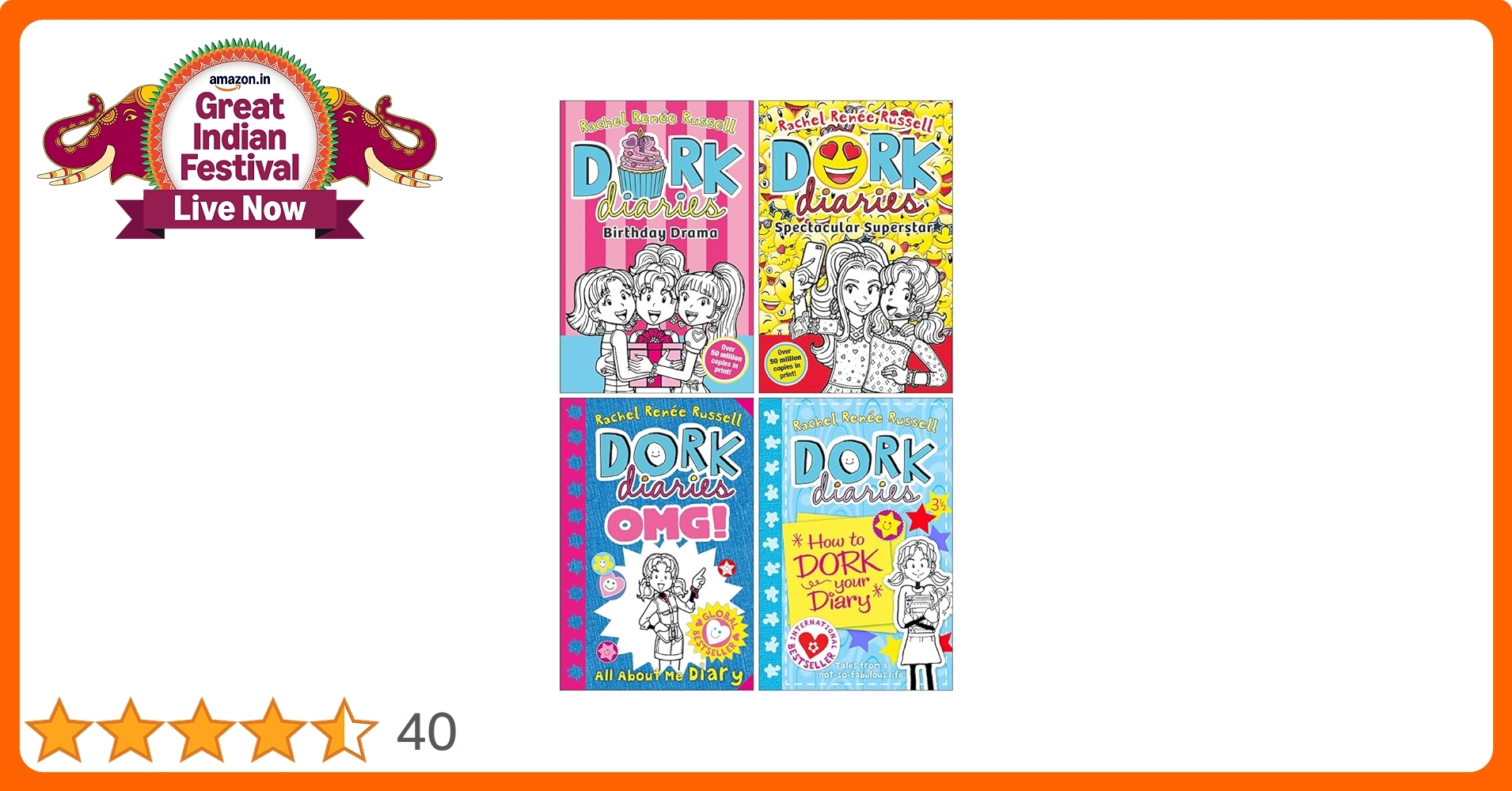 Dork Diaries Series Collection 4 Books Set By Rachel Renee Russell Birthday Drama Spectacular Superstar Dork Diaries OMG All About Me Diary Dork Diaries 3 How To Dork Your Diary Paperback 