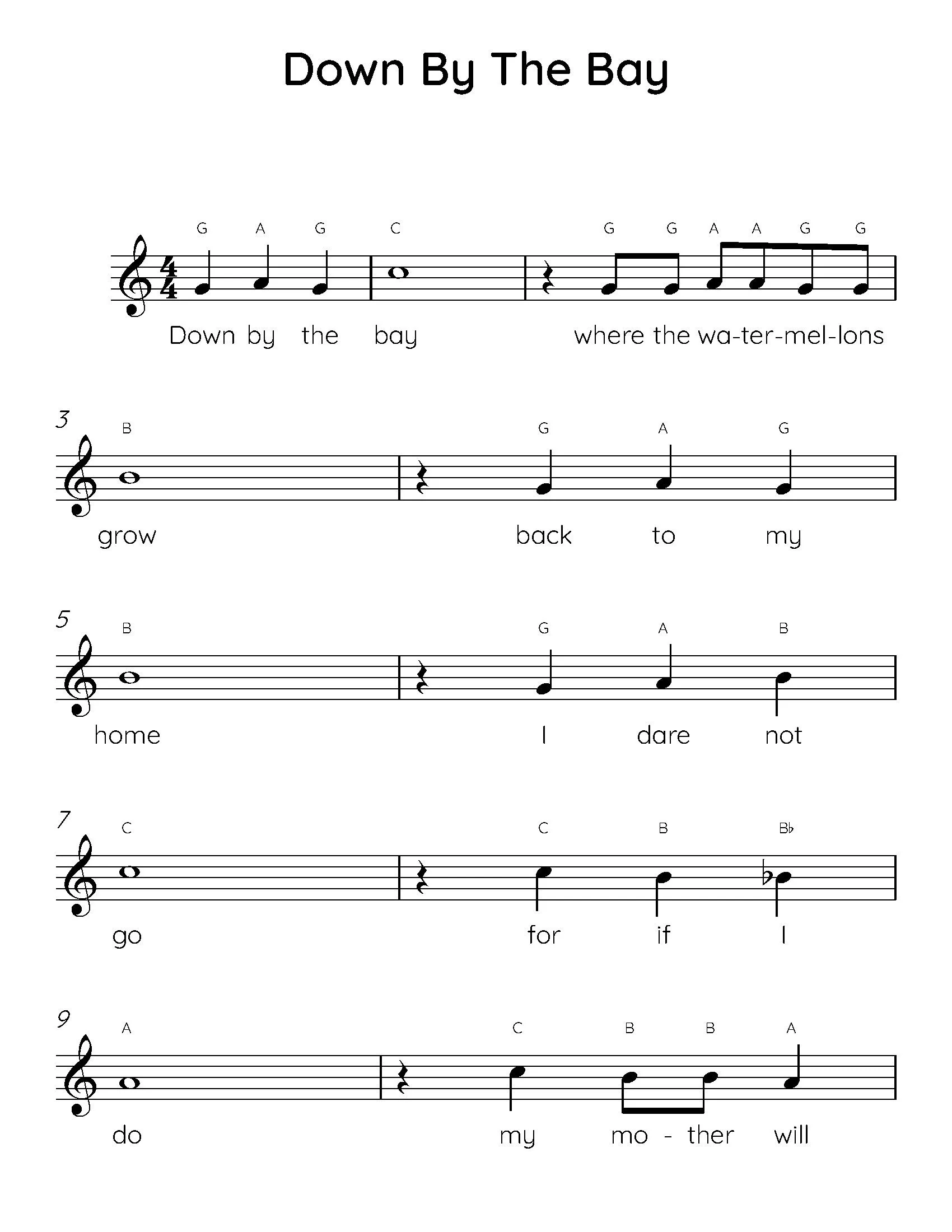 Down By The Bay Easy Piano Sheet Music Digital Downloadable Musical Sheets Kids Beginner Songs PDF Etsy