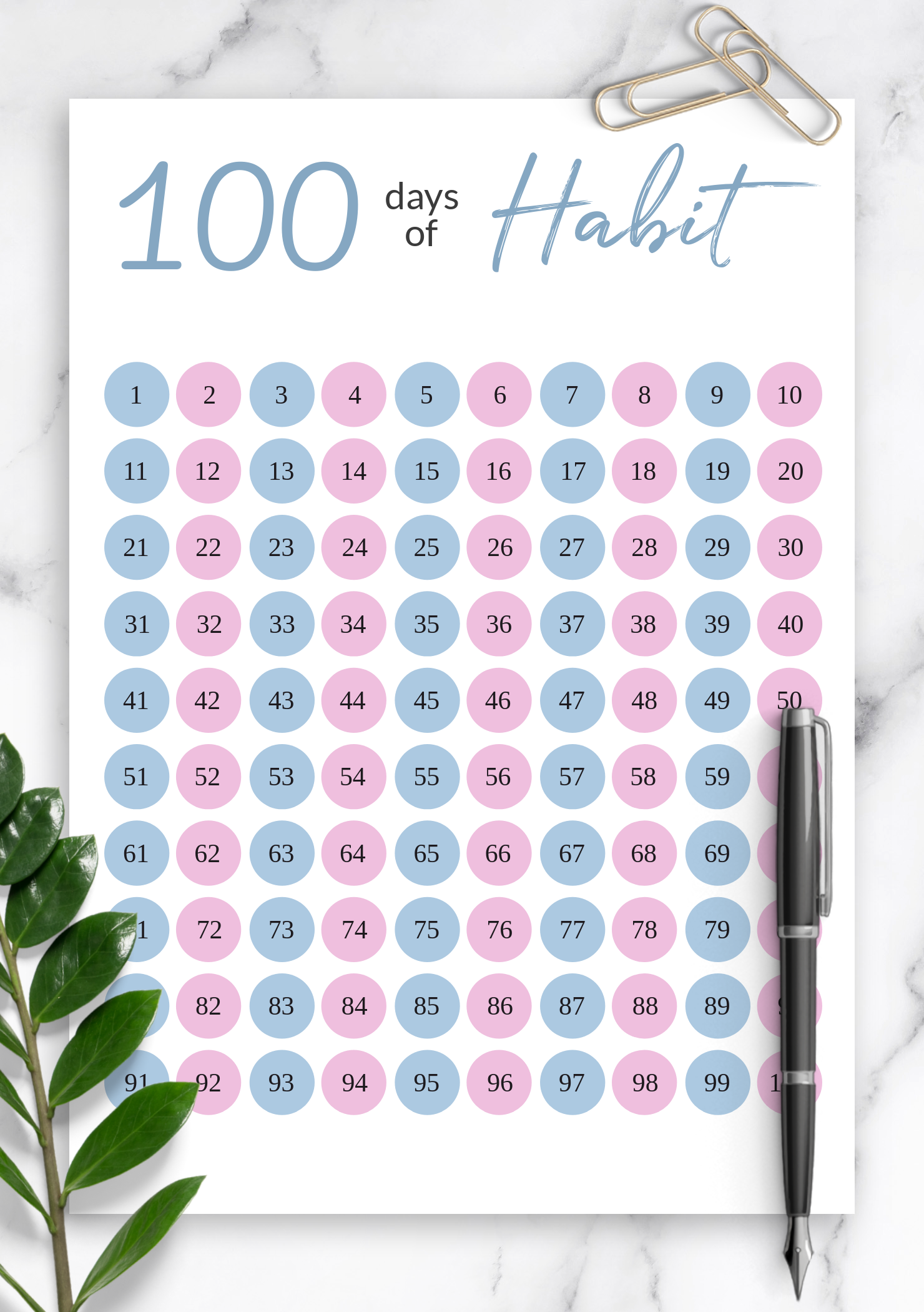 100 Days Chart Printable