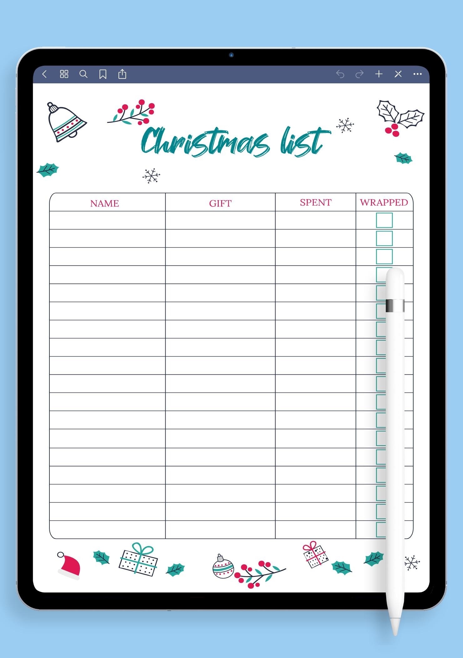 Christmas Gift Printable List Homeschool