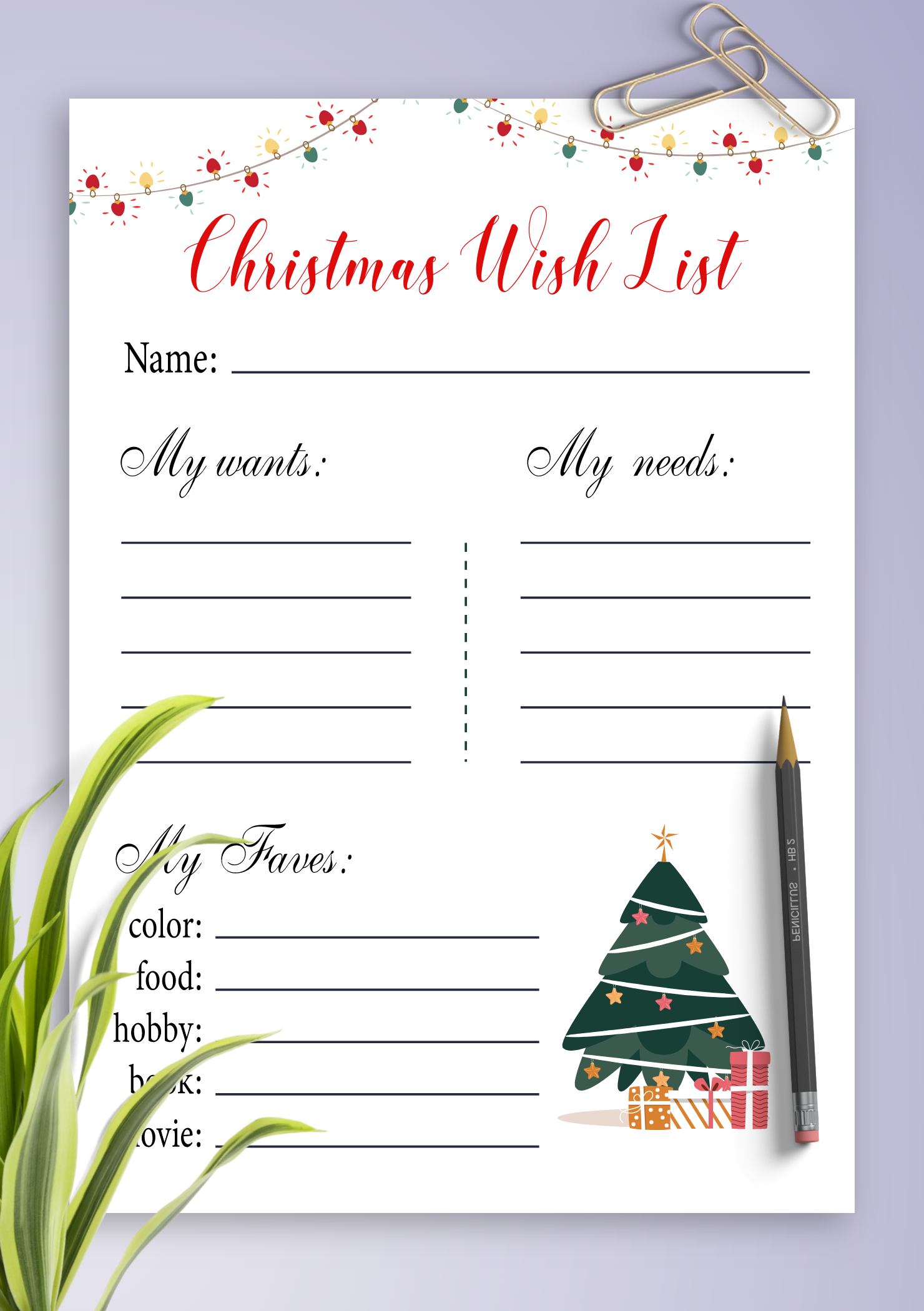 Printable Christmas Wish List Template