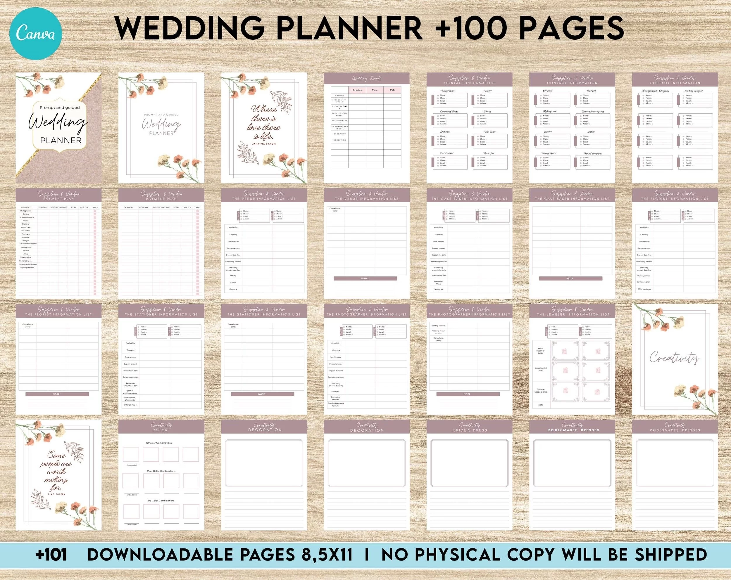 Downloadable Wedding Planner 100 Pages Canva Editable Interior Templates Plan Bundle Book Planners Weekly Downloadable Wedding Planner 100 Pages Canva Editable Interior Templates Plan Bundle Book Planners Weekly