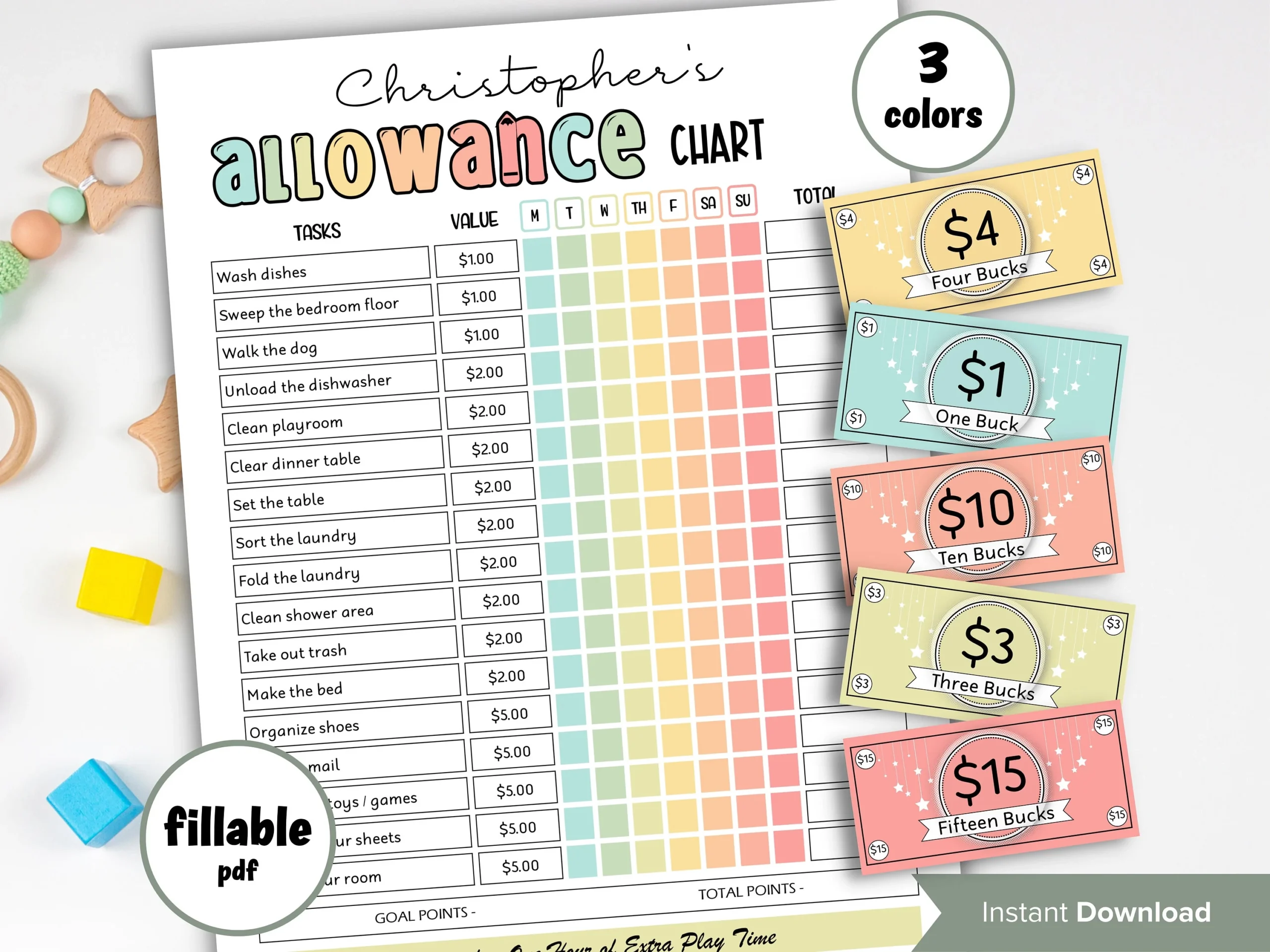 Earn Money Chart Weekly Allowance Chore Chart School Routine Kids Allowance Tracker Chore Chart For Kids Editable Pdf The Hustling Cat Lady