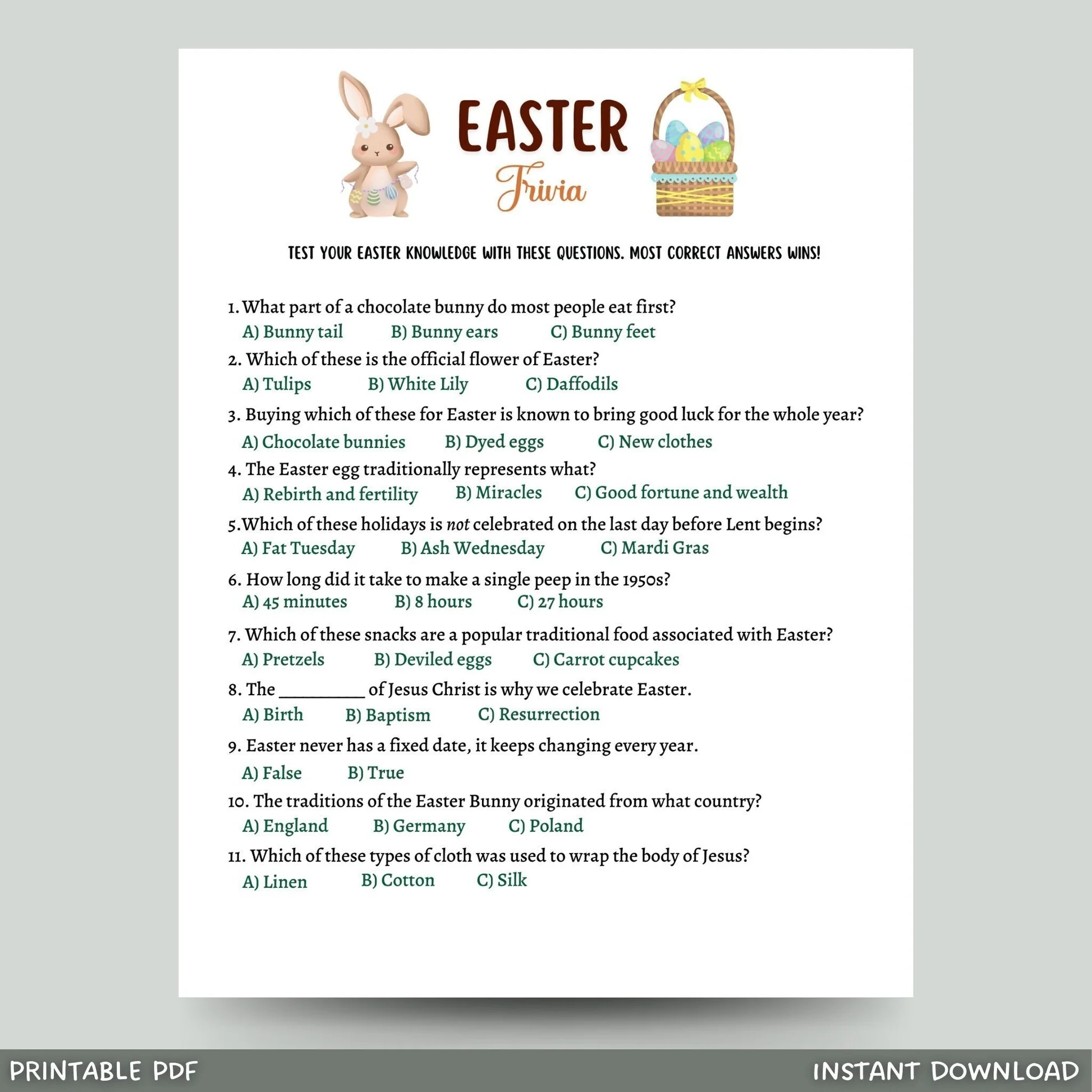 Printable Easter Trivia Questions And Answers