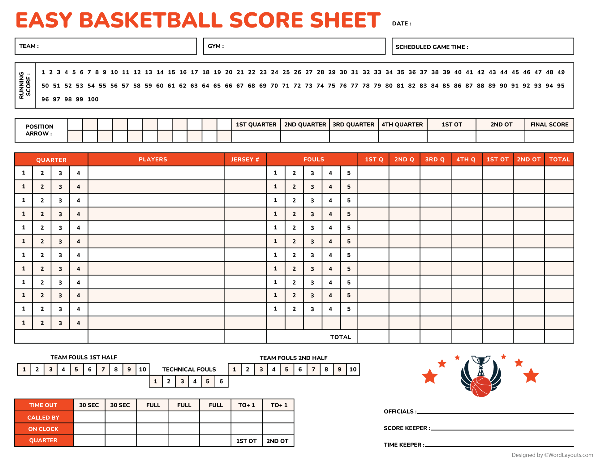 Easy Basketball Score Sheet Template WordLayouts Easy Basketball Score Sheet Template WordLayouts