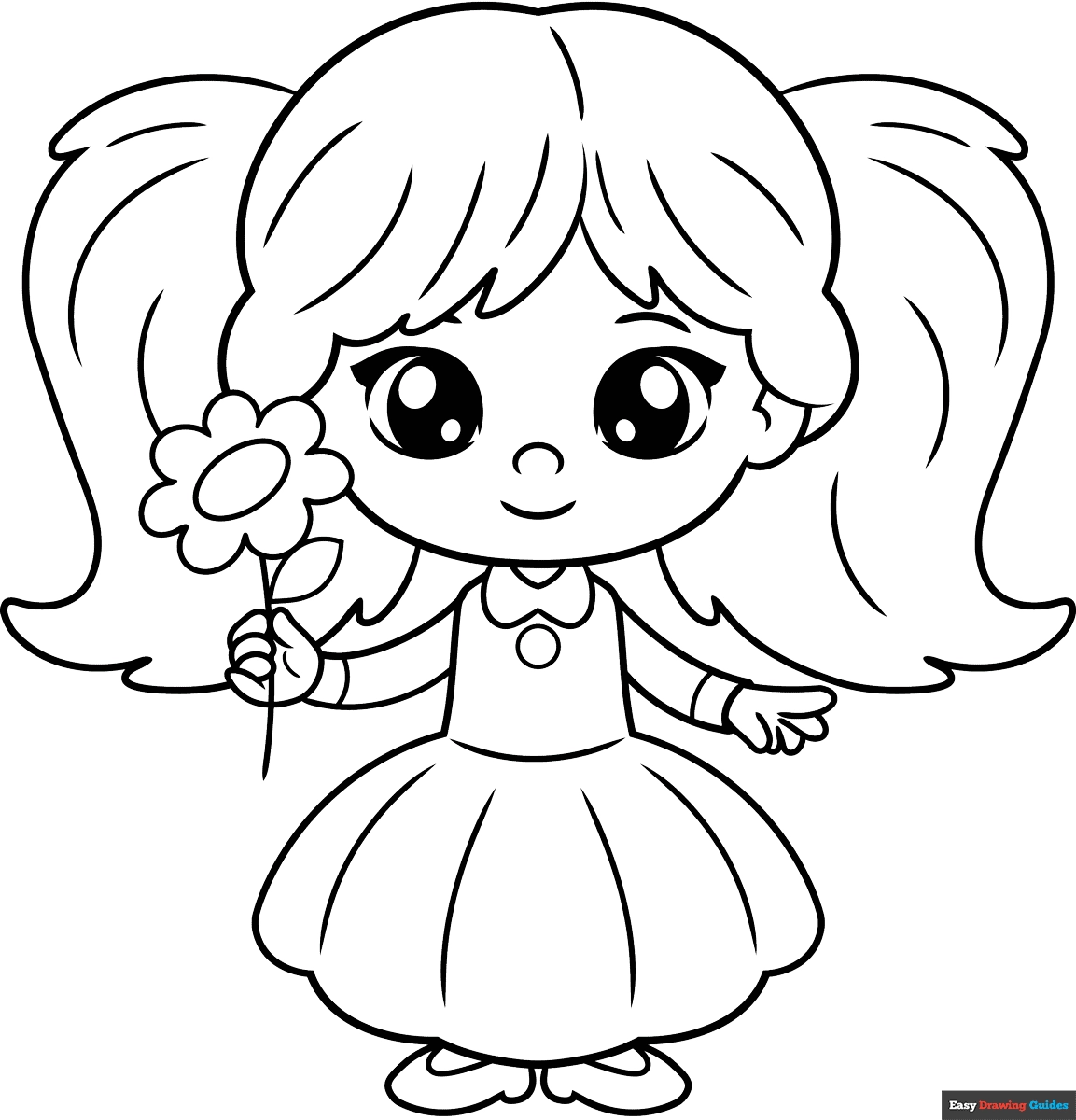 Easy Little Girl Coloring Page Easy Drawing Guides