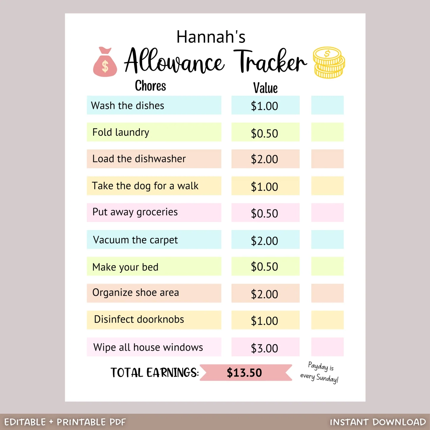 Editable Allowance Chart For Kids Printable Chore Chart Scribbled LLC Editable Allowance Chart For Kids Printable Chore Chart Scribbled LLC