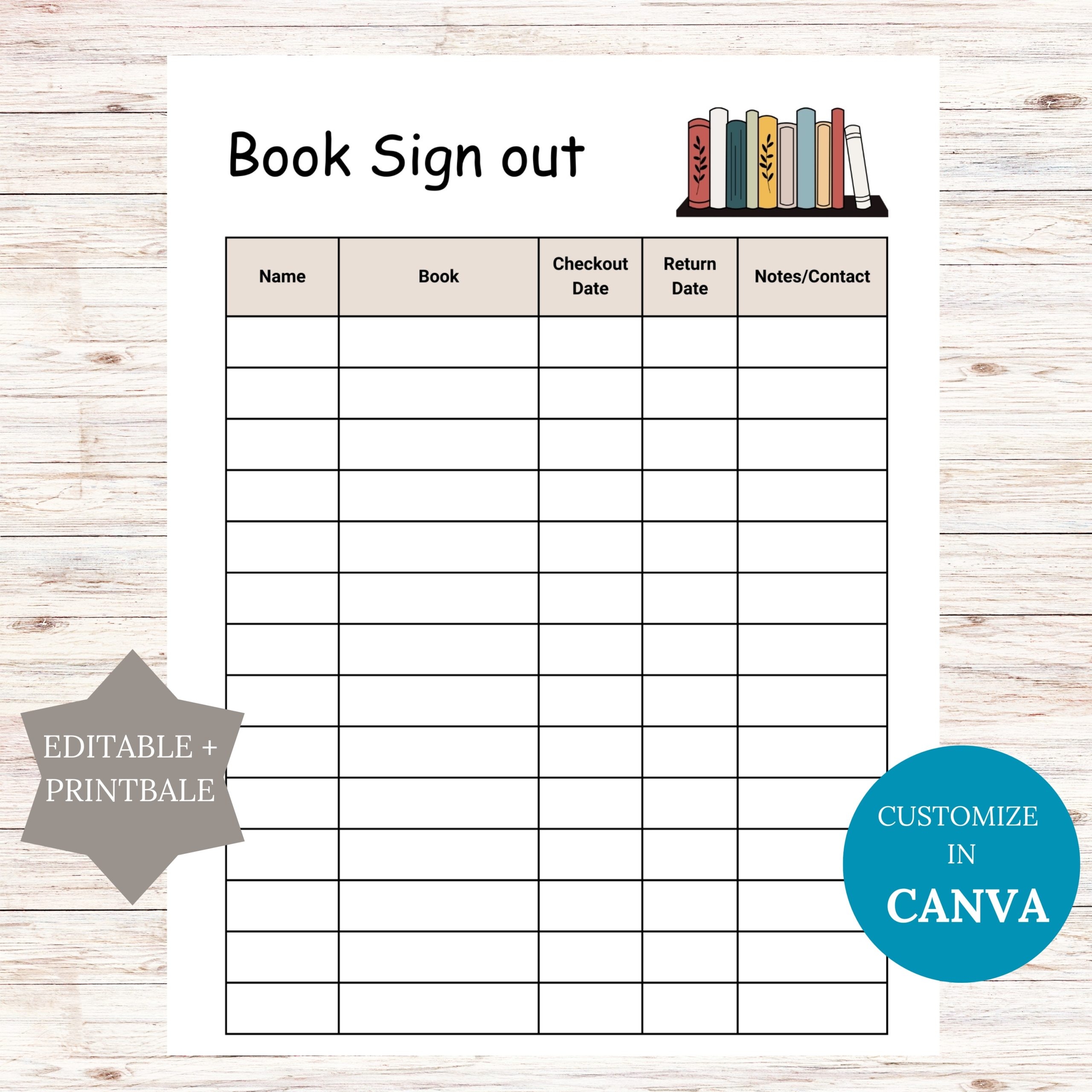 Editable Book Sign Out Sheet Printable