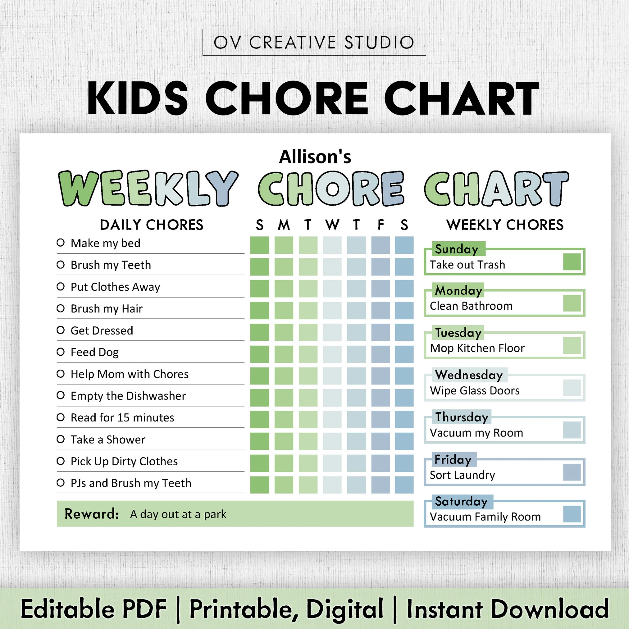 Printable Chore Chart For Kindergarten