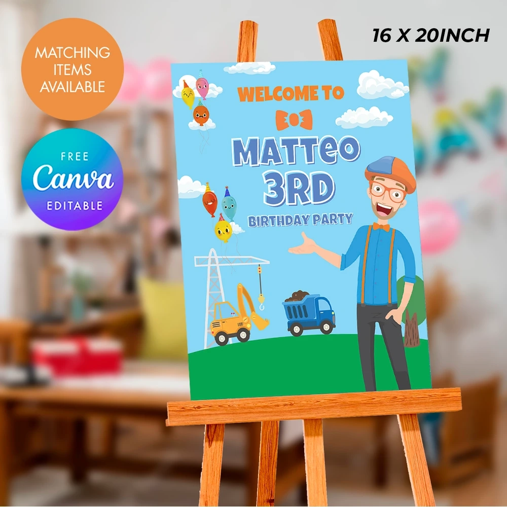 Blippi Birthday Party Door Sign Printable