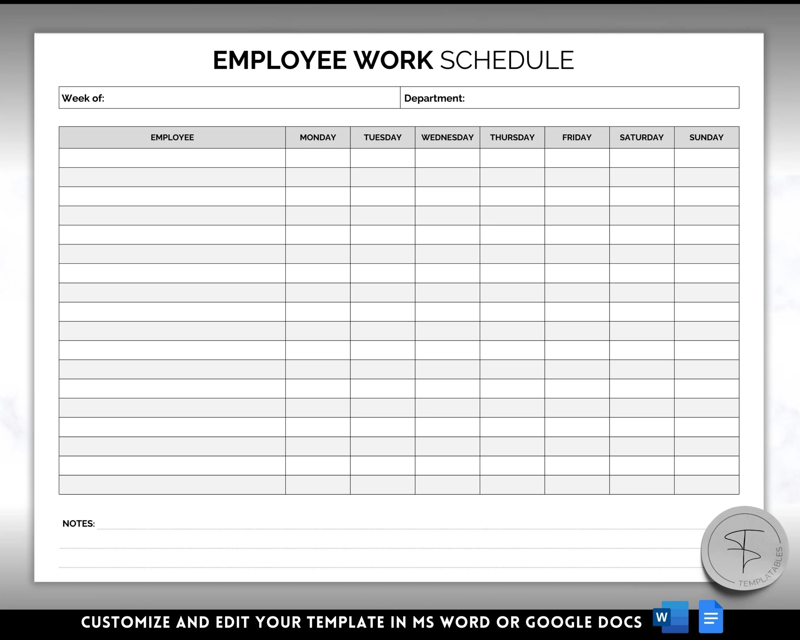 Free Printable Employee Weekly Work Schedule