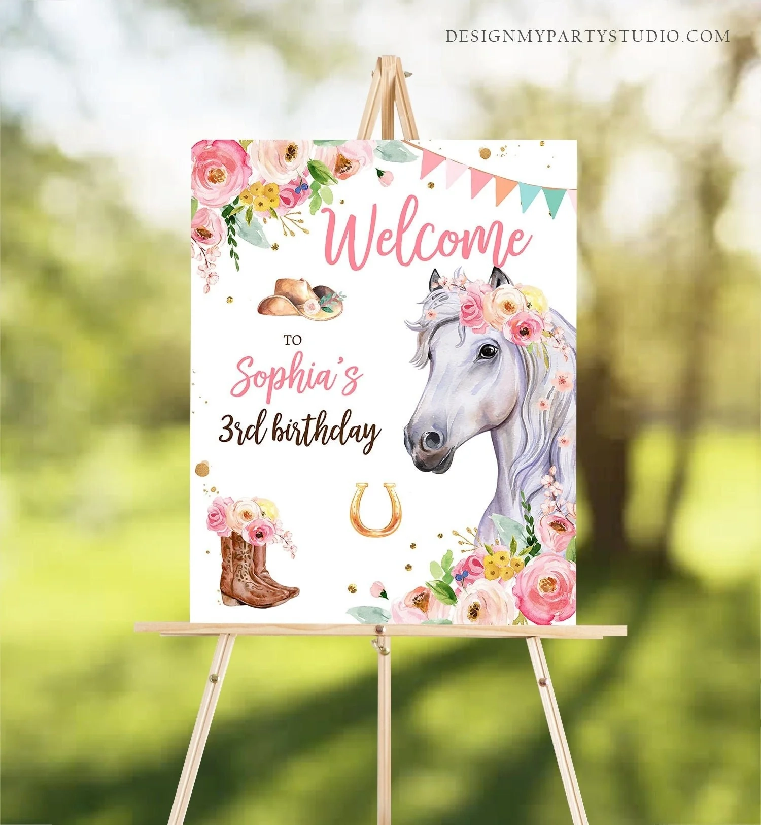 Editable Horse Birthday Welcome Sign Pony Birthday Welcome Sign Cowgir Design My Party Studio