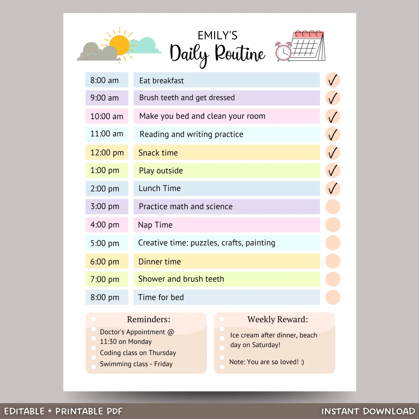 Editable Kids Daily Routine Printable Chore Chart Daily Schedule Tem Scribbled LLC