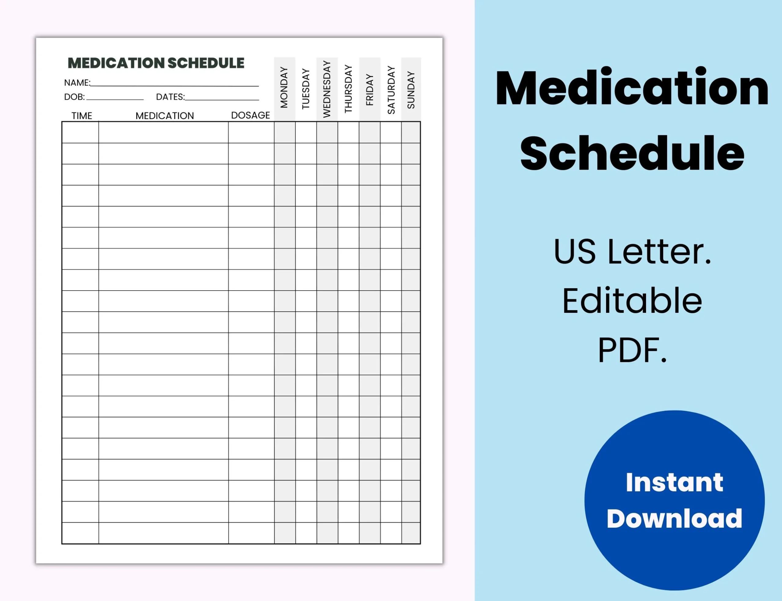 Printable Schedule For Medication