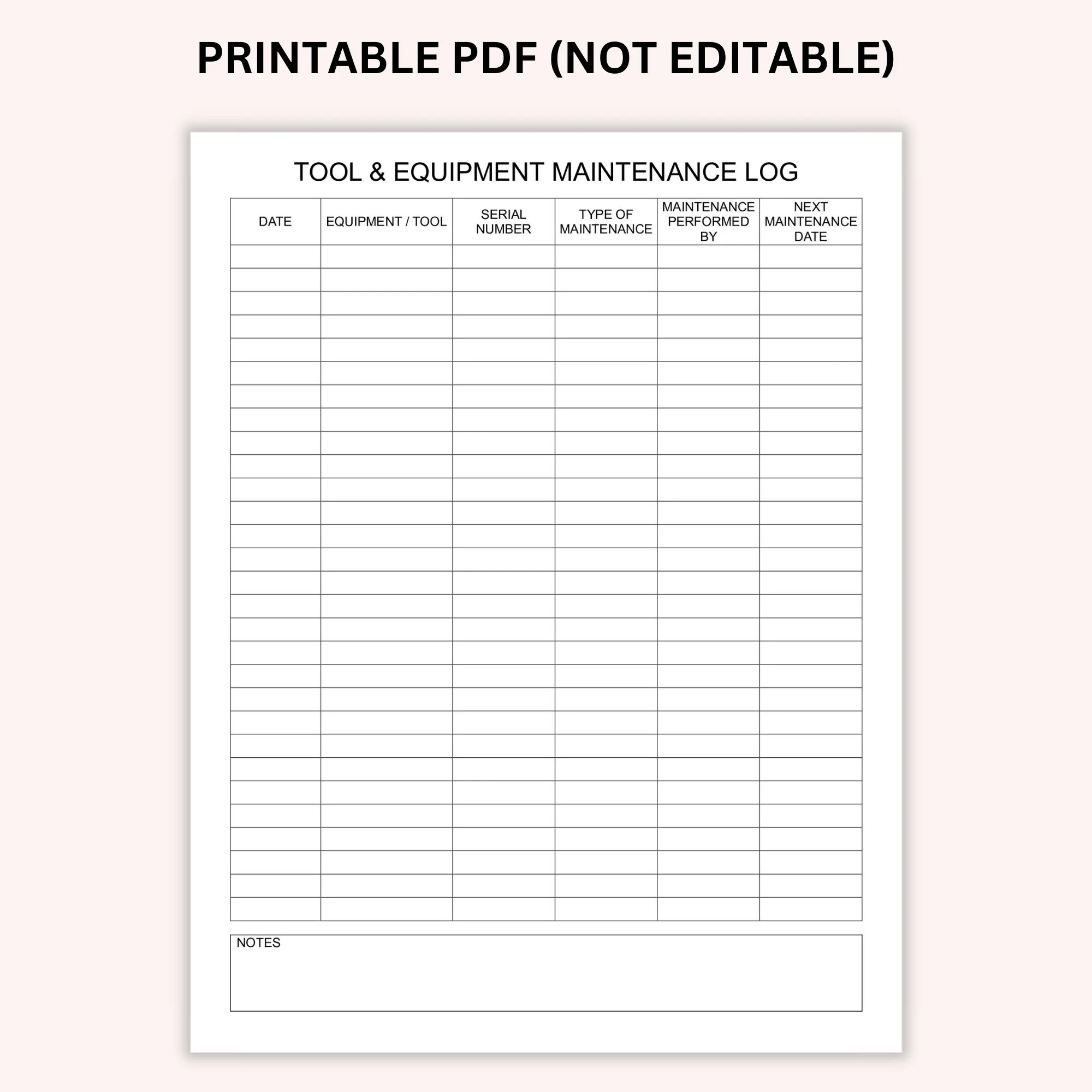 Editable Tool Equipment Maintenance Log Printable Equipment Repair Log Service Log Mechanical Tool Log Word Gdocs PDF A4 Letter Etsy